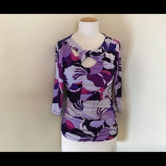 Jennifer Lopez multicolored purple and blue abstract long sleeve top. MEDIUM NWT - Picture 1 of 4